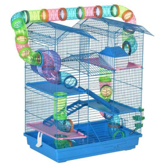 PawHut 18.5" 5 Tier Hamster Cage with Tubes and Tunnels, Small Animal Cage