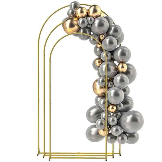 Outsunny Metal Arch Backdrop Stand Set of 3, 7/6.5/6 ft Wedding Arch Frame, Balloon Backdrop Arch