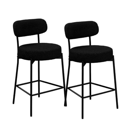 Set of 2 Black Counter Height Bar Stools with Back