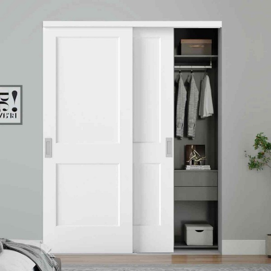 60"X80" Flat 2-Panel Smooth White Primed Molded Sliding Closet Doors