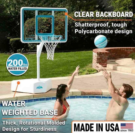 Outdoor Poolside Basketball Hoop, Base & Stand Double Water Storage with 2 Ball & Inflator,