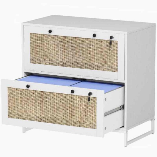 Vinsetto Lockable Filing Cabinet, Boho 2 Drawer File Cabinet with Adjustable Hanging Bar for Letter,