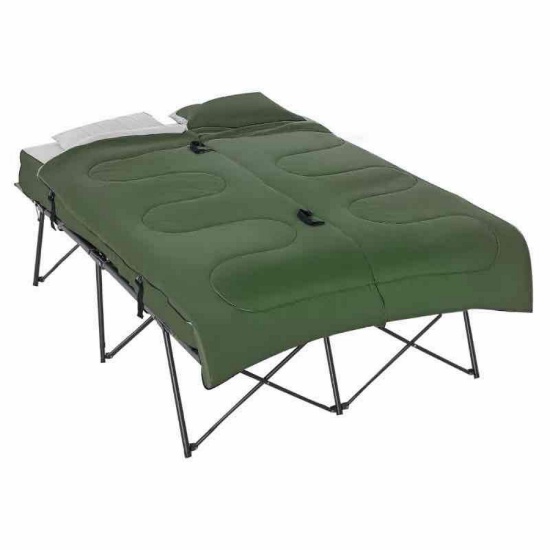 Outsunny 2-Person Folding Camping Cot Portable Outdoor Bed Set with Sleeping Bag