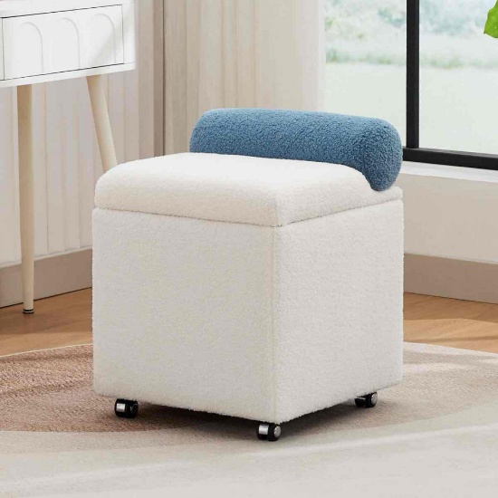 18" Upholstered Storage Ottoman Stool with Hidden Compartment