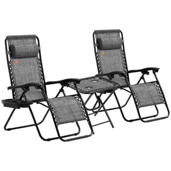 Outsunny Zero Gravity Chair Set with Side Table, Folding Reclining Chair with Cupholders & Pillows,