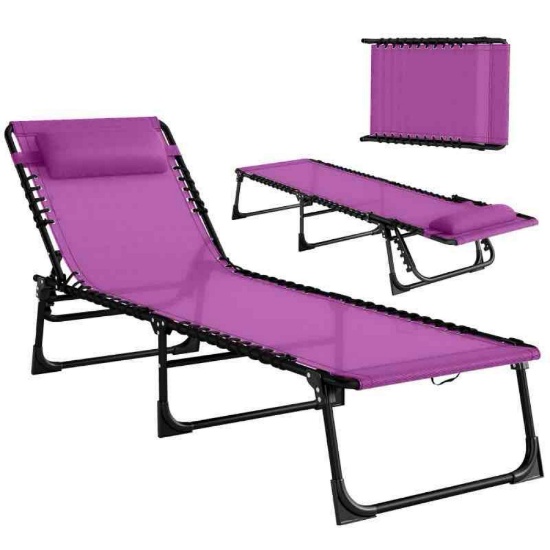 Outsunny Folding Chaise Lounge Pool Chair with 4-Position Reclining Back, Pillow, Breathable Mesh &