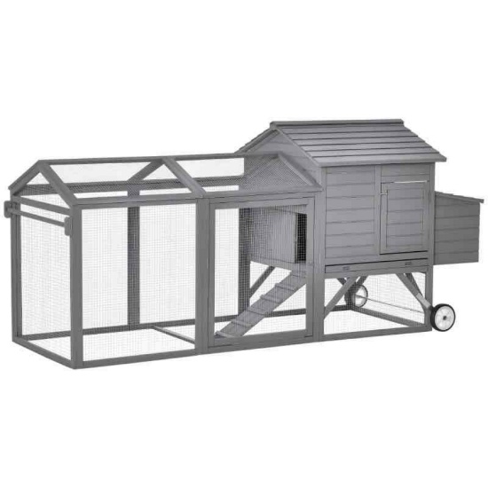 PawHut 96.5" Chicken Coop Wooden Hen House Poultry Cage Pen Portable with Wheels and Nesting Box,