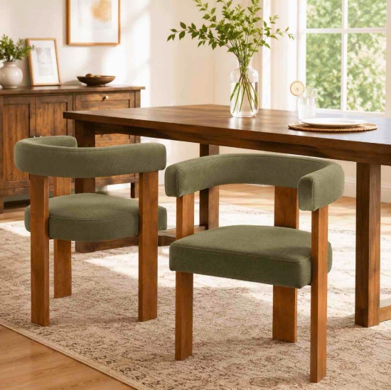 Green Barrel Dining Chairs Set of 2 Modern Upholstered Dining Room Chairs