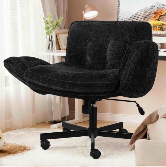 Chenille Cross Legged Office Chair with 5-level Folding Armrest