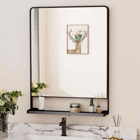 Tillymae Rectangle Bathroom Vanity Mirror with Shelves