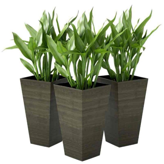 Outsunny Set of 3 Tall Planters, 28" Outdoor Planter w/ Drainage Holes, Faux Wood Plastic Flower