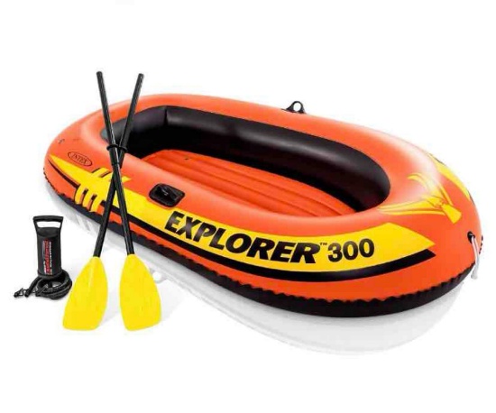 INTEX Explorer Compact Inflatable Boat Series: Dual Air Chambers Welded Oar Locks Grab Handles