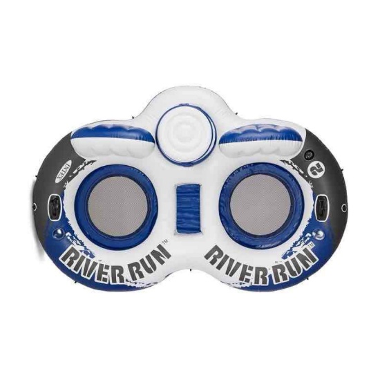 Inflatable River Run II Double Seater Lounge Pool Float in Blue & White, Adult