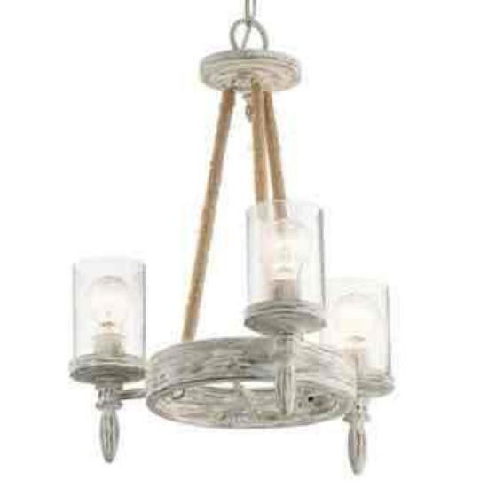 Kichler Minnow 3 -Light Distressed White Seeded glass Mixed material Chandelier