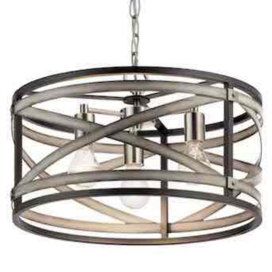Kichler Stetton 3 -Light Anvil Iron and Distressed Antique Grey Farmhouse Drum Medium Hanging