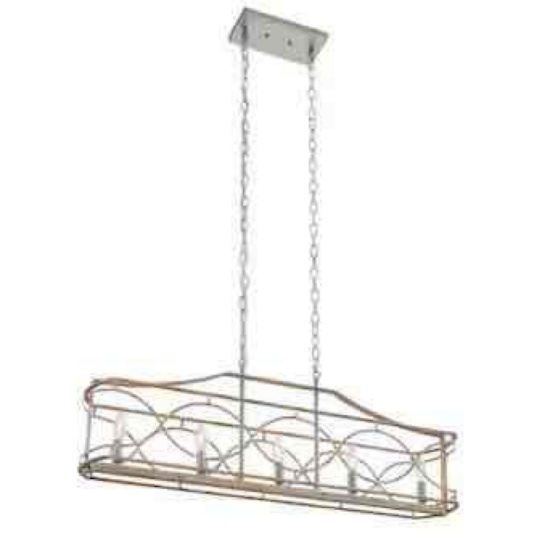 Kichler Adelgade 5 -Light Distressed Antique White Coastal Linear Large Hanging Kitchen Island Light