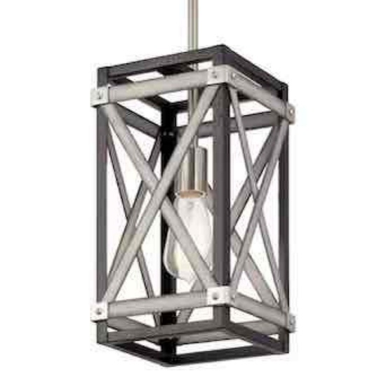 Kichler Stetton 1 -Light Anvil Iron and Distressed Antique Grey Farmhouse Square Small Hanging