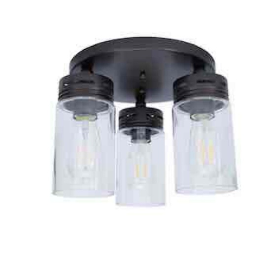 allen + roth 12-in Aged Bronze Indoor 3 -Light Semi-flush Mount Light with Clear Glass