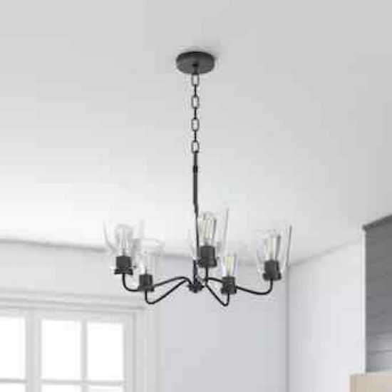 Project Source Traywick 5 -Light Matte Black Mixed material Chandelier