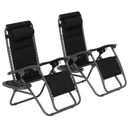 Outsunny Zero Gravity Lounge Chair Set, 2 Pieces Reclining Folding Outdoor Lounge Chairs with