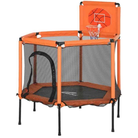 Qaba 48" Kids Trampoline with Safety Enclosure Net, Basketball Hoop for Ages 3-6, Gifts for Boys &