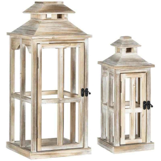 HOMCOM 2 Pack 28"/20" Large Rustic Wooden Lantern Decorative, Indoor/Outdoor Lantern for Home Decor