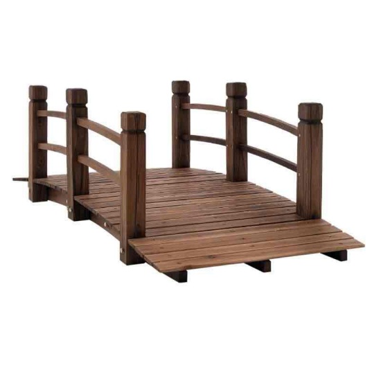 Outsunny Fir Wood Garden Bridge Arc Walkway with Side Railings for Backyards, Gardens, and Streams,
