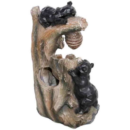 Outsunny 22.4" Outdoor Fountain, 3-Tier Resin Resin Bears and Honey Beehive Outdoor Waterfall