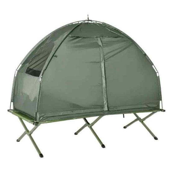 Outsunny All-in-One Folding Camping Cots for Adults, Elevated Tent with Sleeping Bag, Thick Air