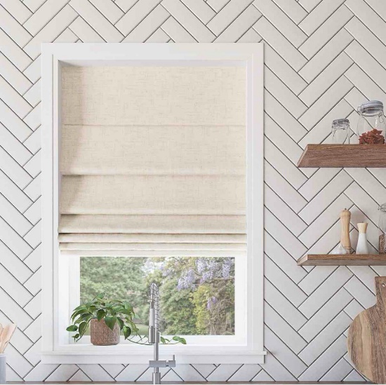 Sun Zero Seraphina Textured 100% Total Blackout Cordless Roman Shade, Linen, 39" W x 64" H