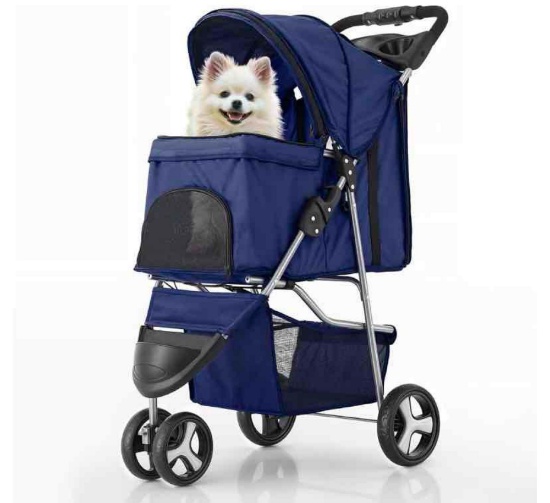 MoNiBloom Pet Stroller for Small/Medium Dogs and Cats up to 33 lbs, Blue Foldable Dog Stroller 3