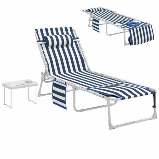 Outsunny Tanning Chair with Face Hole and Side Table