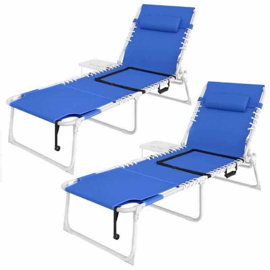 Outsunny Tanning Chair Set of 2 with Face Hole and Side Table