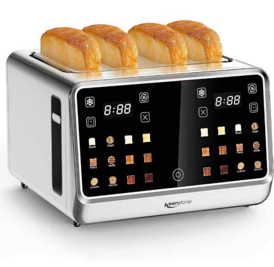 Toaster 4 Slice with TouchScreen, Memory Function & Single-Slot Focus, Keenstone 1800W Smart Digital