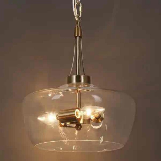 Mid-Century Modern 3-Light Gold Chandelier Clear Glass Pendant Lights
