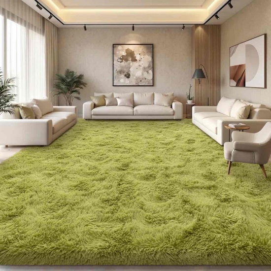 9 x 12 Solid Rug Soft Fluffy Grass Green Indoor Area Rug for Living Room Bedroom Nursery Kids Room