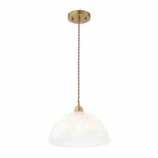 Shaker Farmhouse Ribbed Glass Dome Single Brass Kitchen Pendant Light - 11.8 Inches