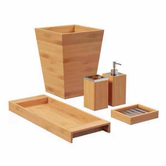 5-Piece Bamboo Bathroom and Vanity Set in Natural