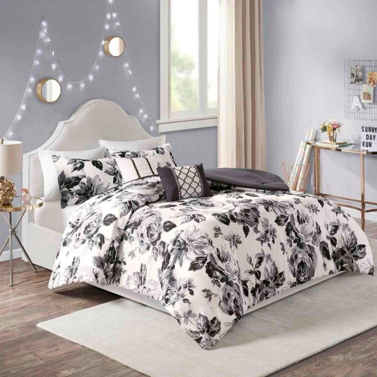 Dorsey Black & White Floral Comforter Set