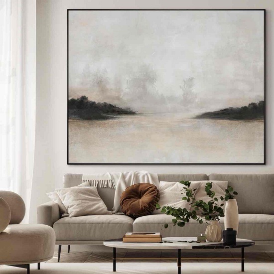 Extra Large Wall Art Fabric Print - Misty Minimalist Nature Landscape Illustrations Artwork Decor