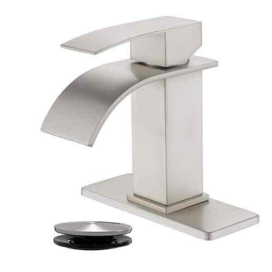 Single Handle Single-Hole Bathroom Faucet with Drain Assembly in Brushed Nickel