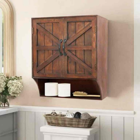 ABBSR Bathroom Wall Storage Cabinet,Brown Rustic Farmhouse 19x23in.Hang on Cabinet Shelves