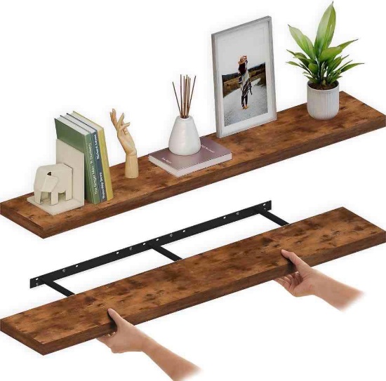 Ballucci Floating Shelves for Wall, 60" Wood Wall Shelf Set of 2