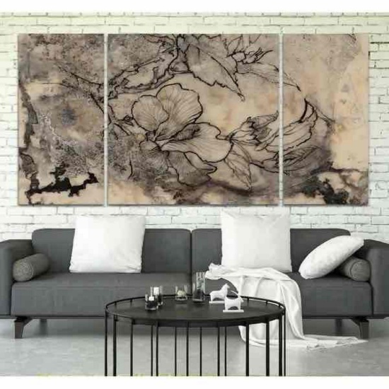 Tattooed Floral Premium 3 Piece Art 24x48