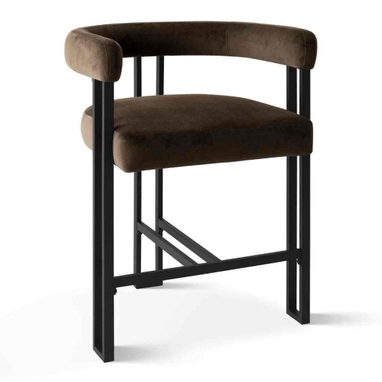 24" Seat Height Upholstered Velvet Counter Stool With Arms