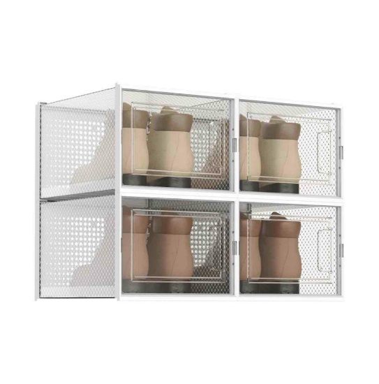 WAYTRIM Stackabke Clear Shoe Box 4 Pack Foldable Shoe Storage Boxes Dorp Front Shoe Organizer Clear