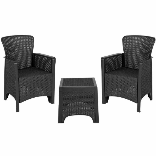 Alderman Faux Rattan Plastic Chair Set with Matching Side Table
