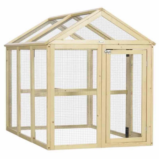 PawHut Wooden Chicken Run, Combinable Design with Perches