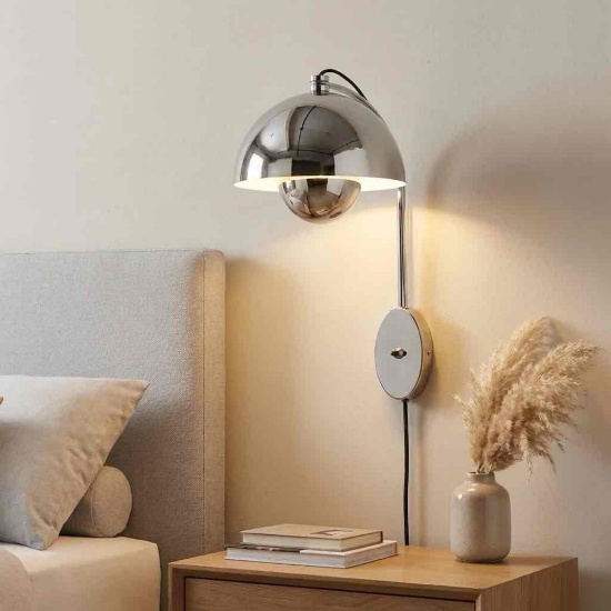 Modern Mid-century Chrome Flower Bud Wall Sconces Sleek Plug In Wall Light Fixtures For Bedroom