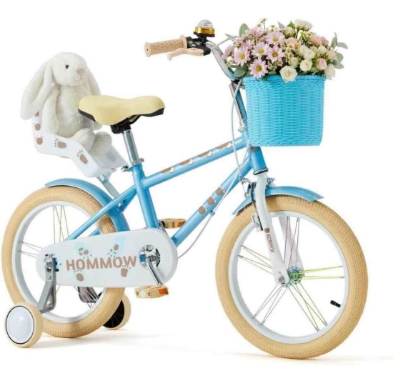 Kids Bike for Boys & Girls Ages 3-12, Kids Bicycle with Training Wheels, Basket, Streamers & Doll